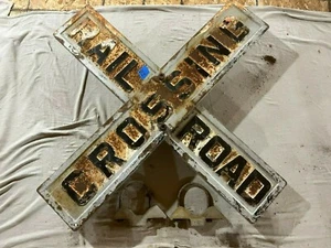 Railroad Crossing Vintage Sign 48" Cast Iron VERY RARE With Brackets Very Heavy - Picture 1 of 12