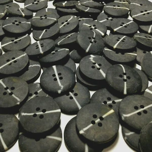 European Matte Basic Black Faux Horn Button With White Line 18mm 23mm 4hole - Picture 1 of 6