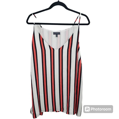 Madison Curvy Striped Tank Top Womens 3x White Spaghetti Straps Chiffon Lined - Image 1 of 4