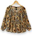 Grace Elements Butterfly Print Blouse Xl Long Roll Tab Sleeves Pockets Buttons