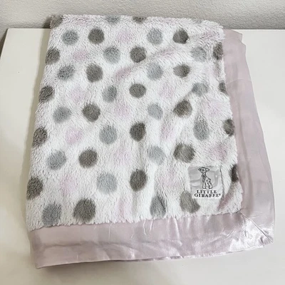 Little Giraffe Luxe Pink Gray Tan Double Polka Dot Baby Blanket Lovey USA 30x35" - Image 1 of 4