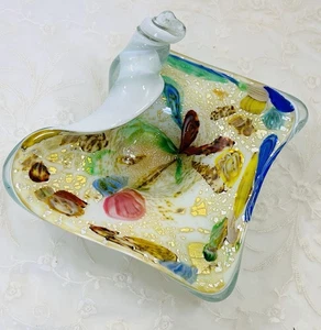 Murano Kunst Glas TUTTI FRUTTI Schale Schmuckschale Kaleidoskop gerollt 1950er 6x6" - Bild 1 von 7