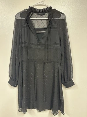 Vestido AllSaints Para Mujer S Negro Veda Brillo Mini Suizo Clip Punto Transparente Cuello en V Corbata Foto 1 de 4