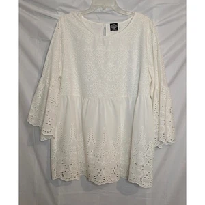 Cal Style Women's Tunic Top Size XL Ivory Tiered Eyelet Boho Lagen Look Romantic - Picture 1 of 10