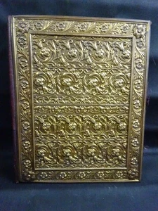 Antiguo Art Nouveau latón y cuero escritorio blotter cartera c1900 - Imagen 1 de 17