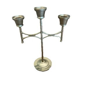 NWT HEARTH & HAND with MAGNOLIA TEXTURED GOLD METAL 3 LIGHT CANDELABRA + CANDLES - Picture 1 of 4
