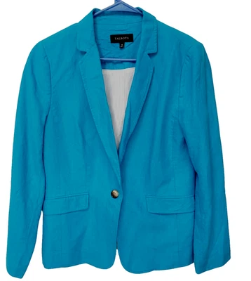 Chaqueta Blazer Talbots Talla 10 Lino Un Botón Forrada Informal Preppy Azul Foto 1 de 4