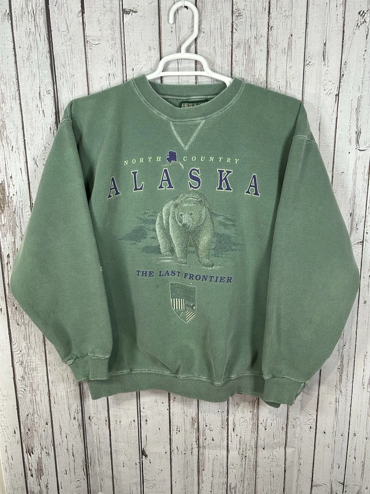 Sudadera De Colección American Eagle Alaska Oso Polar Cuello Redondo Años 90 EE. UU. Envejecida Med Foto 1 de 4