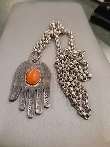 Antiquities Signed Jewish Hamsa Pendant Necklace 26" - Picture 1 of 9