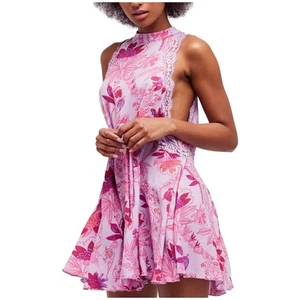 Mini Vestido Free People Lavanda Estampado Floral Encaje Borde Boho Fiesta Cubre M - Imagen 1 de 11