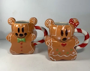 Set of 2 Disney Mickey Mouse & Minnie Gingerbread Mugs 5.5 in. - Picture 1 of 12