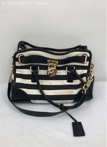 Michael Kors Hamilton Black & White Striped Shoulder Bag Purse Great Condition - Picture 1 of 9