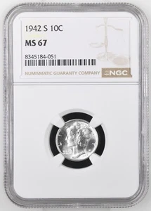 1942 S Mercury Dime NGC MS-67 - Picture 1 of 2