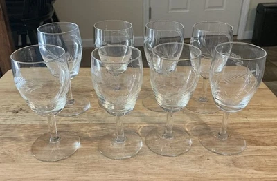 Vintage Set Of 8 Etched Cordial Sherry 5” Stemmed Glasses Wheat Sheaves Libbey? - Image 1 of 3