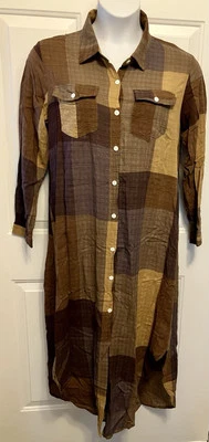 ZANZEA Women’s Sz XL Long Sleeve Brown Gold Plaid Abaya Maxi Long Dress - Image 1 of 4