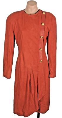 VINTAGE 80s VAKKO RED LEATHER DRESS Suede butter soft 6 Asymmetrical Drop Waist - Image 1 of 4