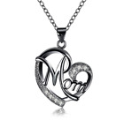 925 Sterling Silver Plated Cz Love Heart Mom Pendant 18" Necklace Mother Gift S2