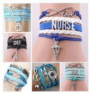 Police Freedom Cuffs Love Nurse Silver Charms Multi Layer Bracelet Free Gift Bag - Picture 1 of 16
