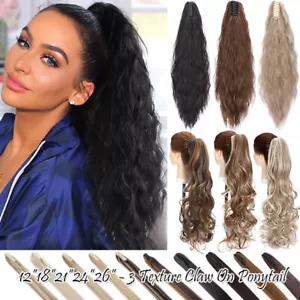 Extensiones de cabello con clip de garra de cola de caballo reales cola de flequillo como peluquerías onduladas humanas EE. UU. - Imagen 1 de 41