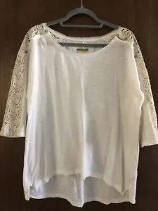 little yellow button anthropologie large top white crochet sleeve lines coastal - Picture 1 of 9