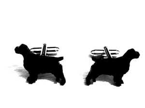 Springer Spaniel Dog Cufflinks With Tail Novelty Cufflinks Black With Gift Bag - Picture 1 of 2