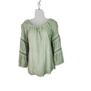 SPENSE Damen Bluse kleiner Bauern Glockenärmel bestickt Batik grün Boho - Bild 1 von 10