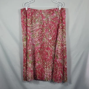 Ruby Road Pleated Midi Skirt Women's Size 22W Pink, White & Green Swirl Floral - Picture 1 of 11