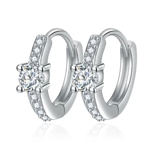 925 Sterling Silver Plated Round CZ Hoop 12mm Small Earrings Men Women TH1 - Picture 1 of 6