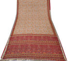 Sushila Vintage Cream Saree Blend Chiffon Silk Printed Floral 5YD Craft Fabric