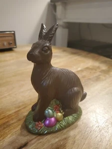 Primitive Antique Vtg  Style Chocolate Easter Bunny Rabbit eggs ceramic  6" high - Picture 1 of 2