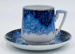 Flow Blue Persian Moss Gold Demitasse Tasse & Untertasse Germany Utzschneider & Co. - Bild 1 von 7