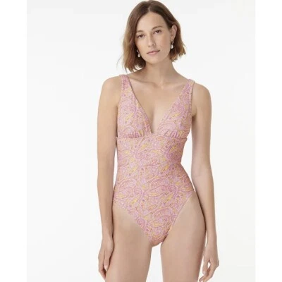 Traje de baño de una pieza J.Crew $128 Eco Plunge cuello en V playa cachemira talla 20 AX937 Foto 1 de 4