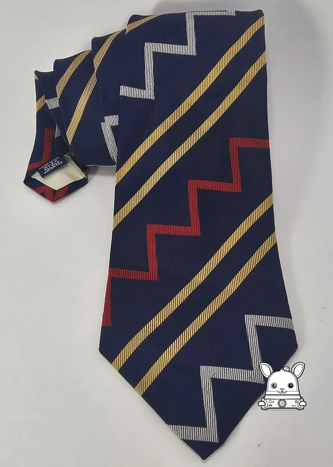 Винтажный Abercrombie & Fitch красный, золотой, белый линии на темно-синий шелковый галстук  - Изображение 1 из 3