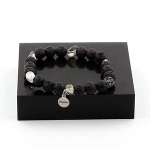 Brazilian Tourmaline Inclusion Quartz Bracelet + 8 Lava Beads - Picture 1 of 7