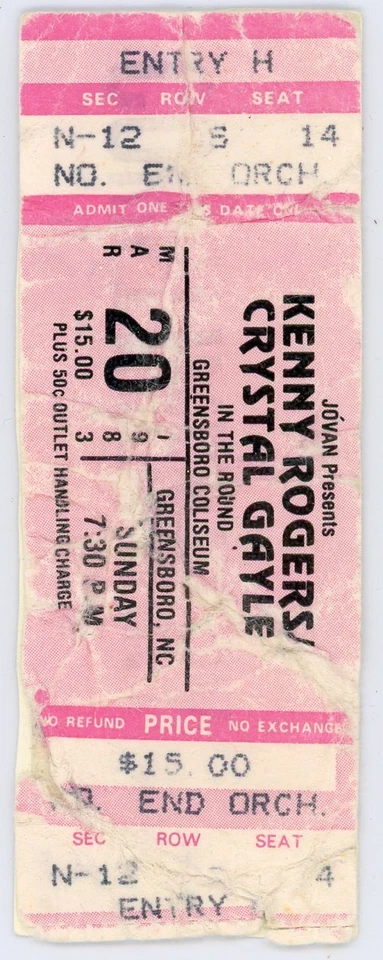 Kenny Rogers Vintage Concert Ticket Greensboro Coliseum (Greensboro, 1983) - Image 1 of 1