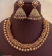 Gold Plated Indian Bollywood Style Choker Necklace Earrings Temple Jewelry HK