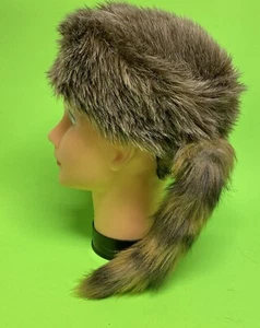 VTG Davy Crockett Style RACCOON TAIL Coon HAT Cap Faux Fur children Youth SIZE M - Picture 1 of 6