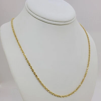 Collar colgante de cadena de cuerda con corte de diamante de 2,5 mm de oro amarillo macizo real de 10K 16"-30" Foto 1 de 4