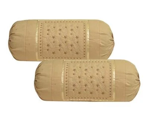 Fancy Embroided Bolster Cover Color Beige Set Of 2 Each Size 30*16 Inch a065 - Picture 1 of 4