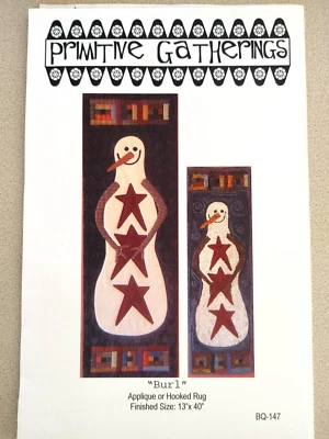 Primitive Gatherings Pattern BQ147 Burl Snowman Runner 13"x40" Applique - Image 1 of 2