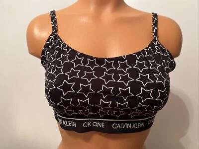 NWT Calvin Klein CK One Pull Over Bralette QF5727 Black White Stars Size Medium - Image 1 of 4