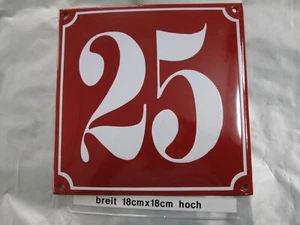 Hausnummer Emaille Nr 25 weiße Zahl roter Hintergrund 18 cm x 18 cm Baujahr 2020 - Picture 1 of 12