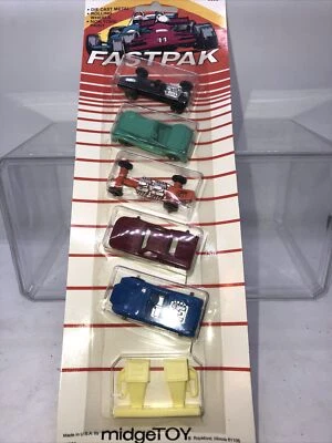 midgeTOY FASTPAK DIE CAST METAL RACE CARS & PLASTIC GAS PUMPS #5505 NIB NEW - Image 1 of 4