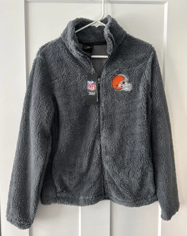 NWT! Cleveland Browns Zip Up Sweater, Large, NFL Team Apparel, Juniors, Gray Cover