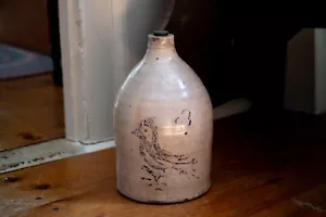 Rare "Hoodwink Farms" Antique Folk Art Bird Painted Crock Stoneware Jug Outsider - Picture 1 of 13