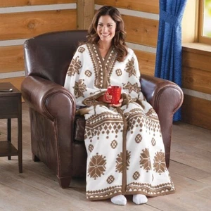 Nordic Brown Snowflake Cuddle Soft Fleece Wrap Blanket - Great Gift Idea! - Picture 1 of 1