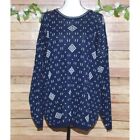 Koret Vintage Womens Navy Blue Cozy Crewneck Sweater Size 3X Pullover Patterned