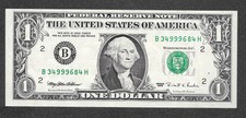 SCARCE 1995 $1 Web Note, B34999684H  FP 5, BP 8, Run 6, XF