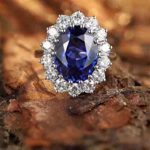 Oval 11.90Ct Natural Blue Sapphire Diamond Engagement Ring 950 Platinum Size 7 8 - Picture 1 of 10
