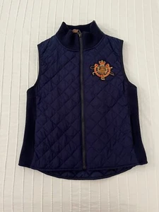 RALPH LAUREN KIDS GIRL ZIPPED CREST QUILTED VEST SZ 16 Fits Women Xs NAVY BLUE - Picture 1 of 5